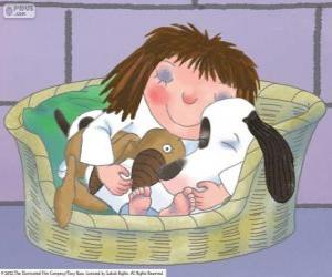 Puzzle Η μικρή πριγκίπισσα ύπνο με τον σκύλο του σβέρκο και φέρουν την teddy